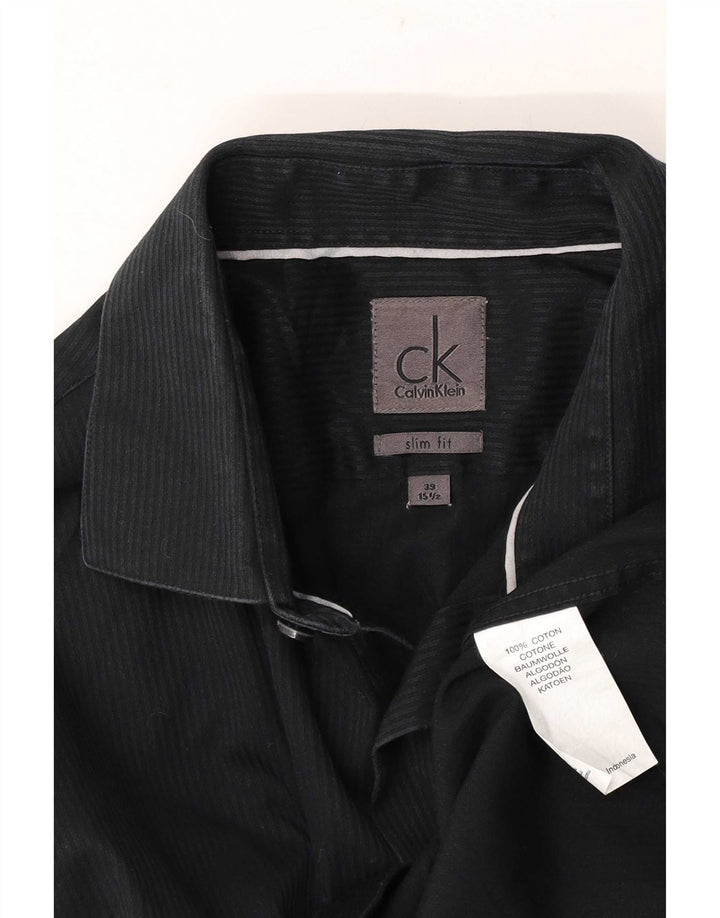 Мужская деловая рубашка Calvin Klein, размер 39 15 1/2, средняя, черная в тонкую полоску