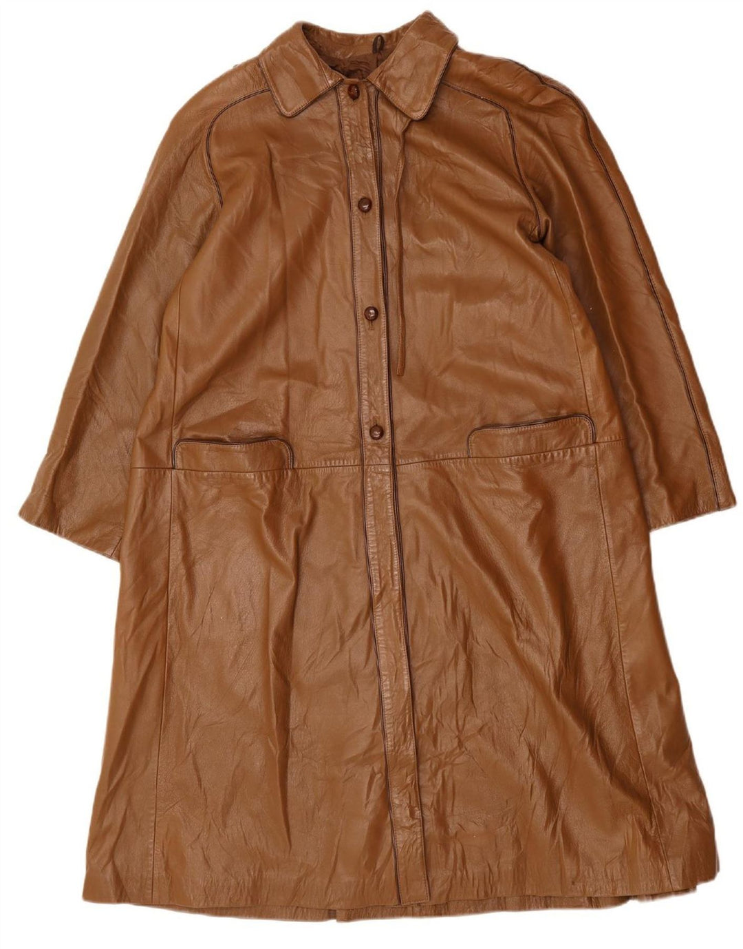 VINTAGE Womens Leather Coat IT 44 Medium Brown Leather