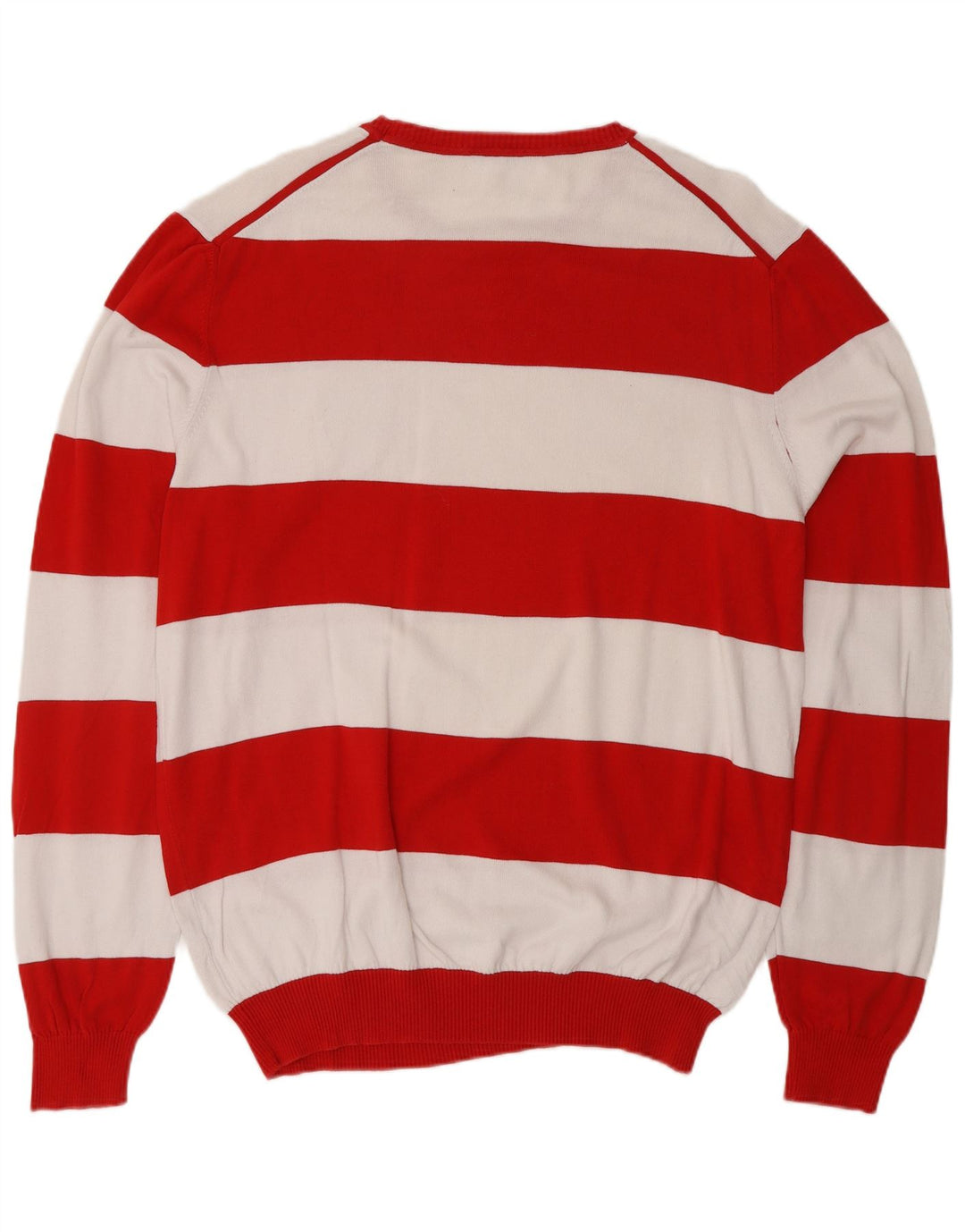 Мужской джемпер с круглым вырезом BENETTON, хлопковый свитер в красную полоску XL