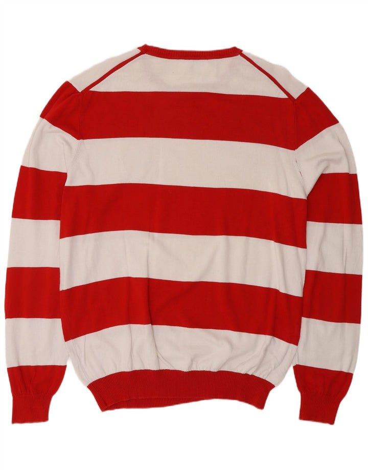 Мужской джемпер с круглым вырезом BENETTON, хлопковый свитер в красную полоску XL