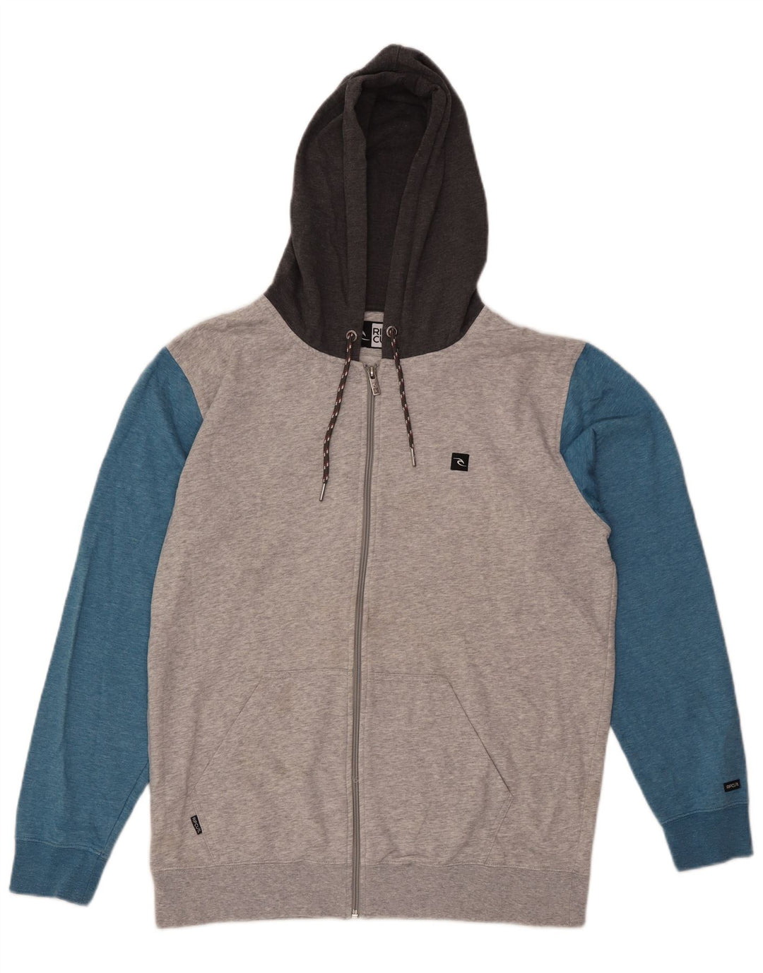 Мужской свитер с капюшоном на молнии Rip Curl, большой серый, цветных блоков