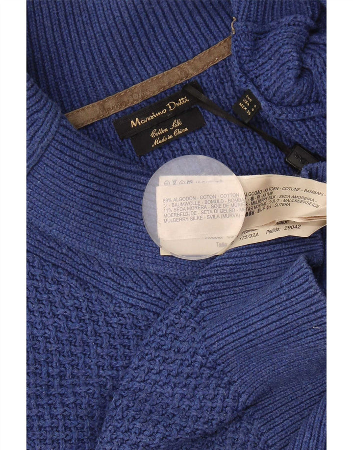 Мужской джемпер с отложным воротником Massimo Dutti, маленький синий хлопковый свитер