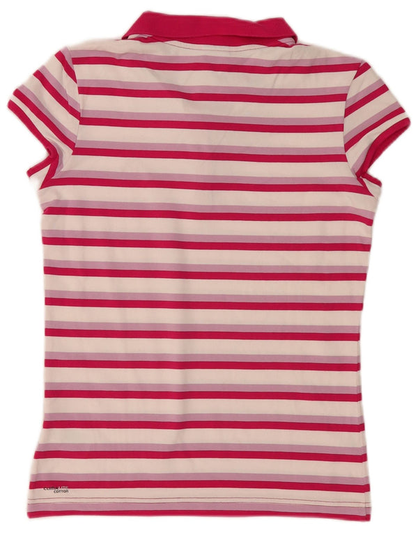 Женская рубашка-поло Adidas UK 12, хлопок в розовую полоску среднего размера