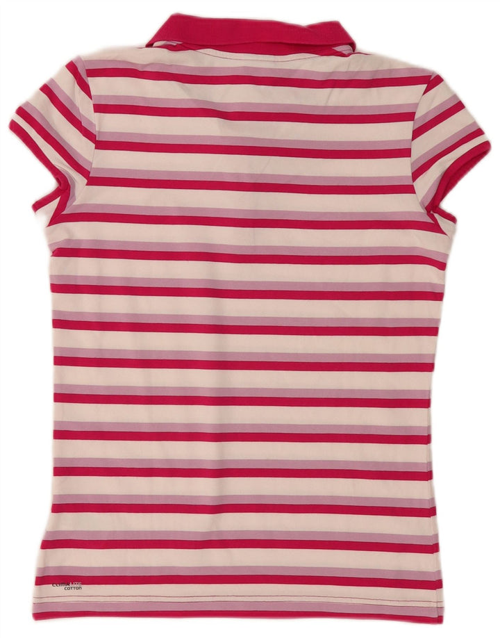 Женская рубашка-поло Adidas UK 12, хлопок в розовую полоску среднего размера