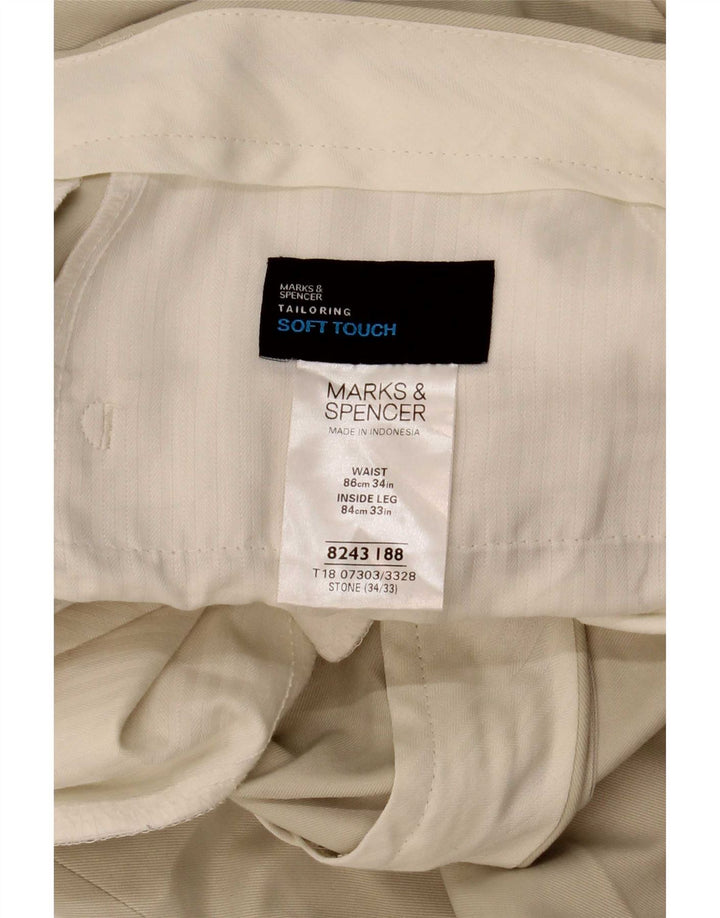 Мужские прямые брюки-чиносы Marks & Spencer W34 L33 бежевого цвета из полиэстера
