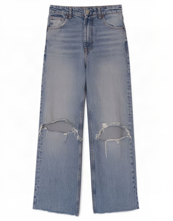 Женские потертые широкие джинсы с высокой посадкой Zara EU 34 2XS W24 L28 синие