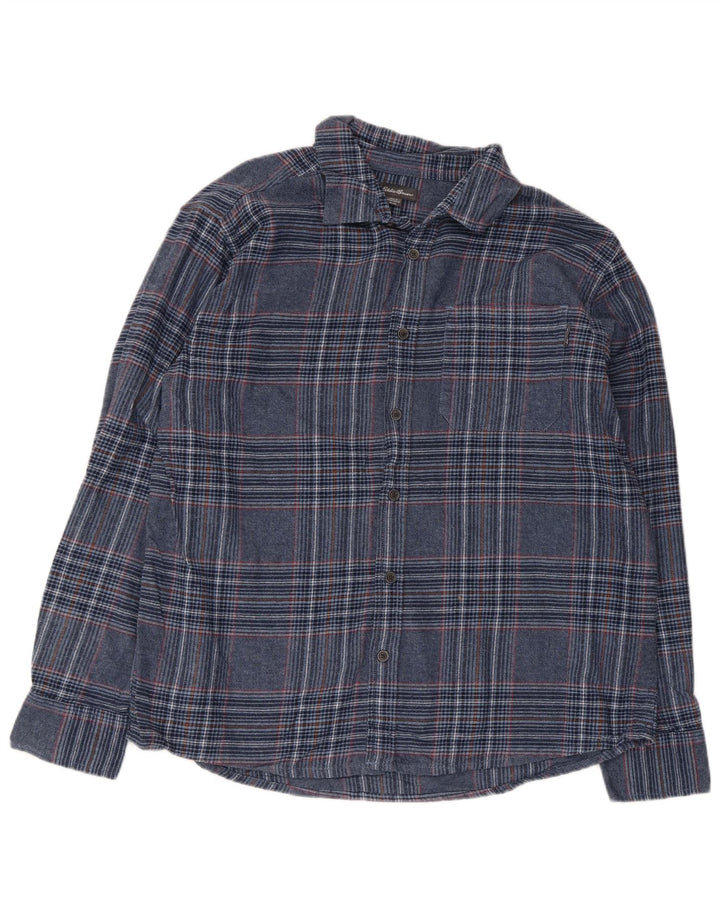 Мужская фланелевая рубашка Eddie Bauer XL, синяя клетка, хлопок