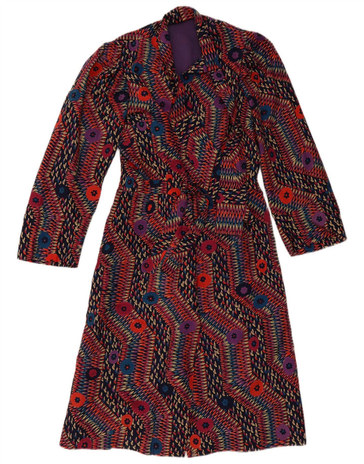 Винтажное женское платье с запахом и длинными рукавами, Великобритания, 12, средний разноцветный геометрический узор