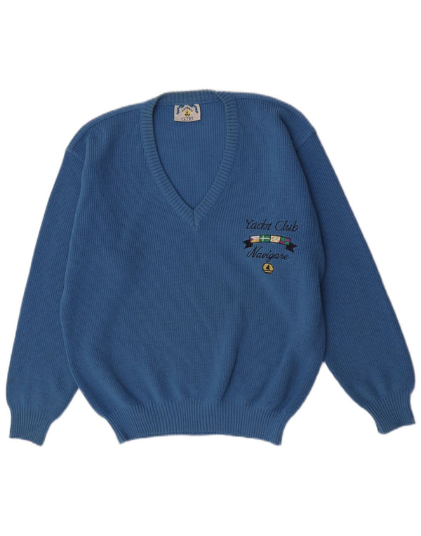Мужской джемпер с v-образным вырезом Navigare для яхтинга, большой синий шерстяной свитер