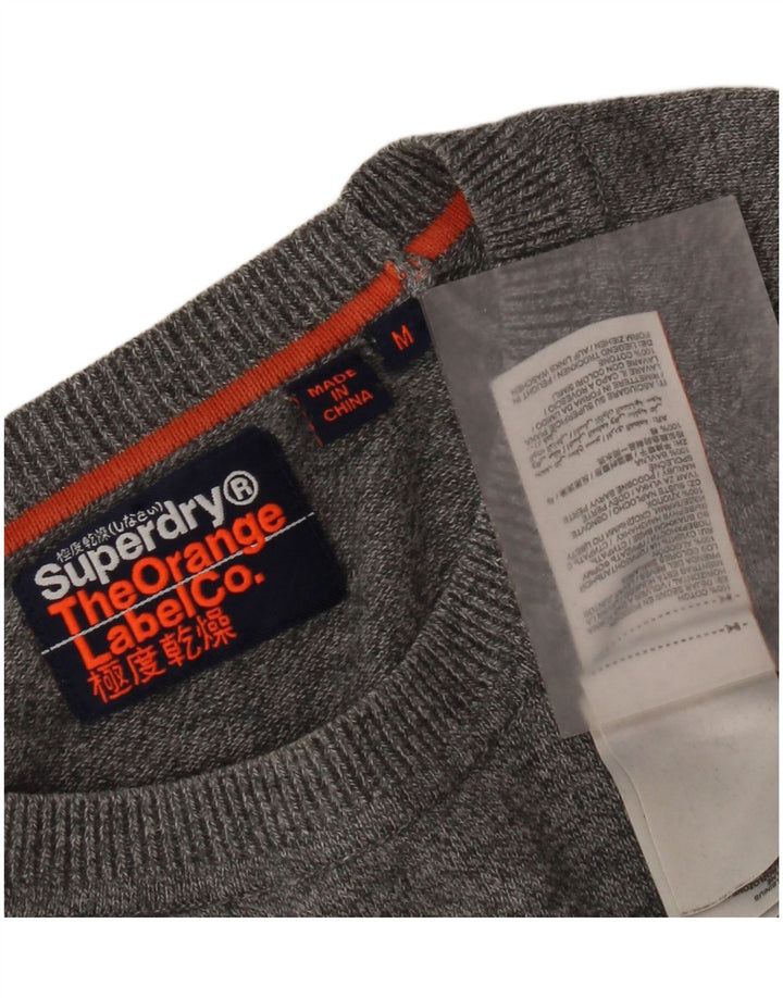 Мужской джемпер с круглым вырезом Superdry, хлопковый свитер среднего серого цвета с крапинками