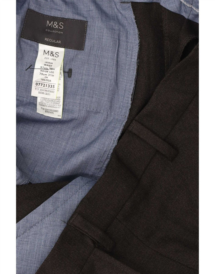 Мужские прямые костюмные брюки Marks & Spencer W38 L31 коричневые из полиэстера