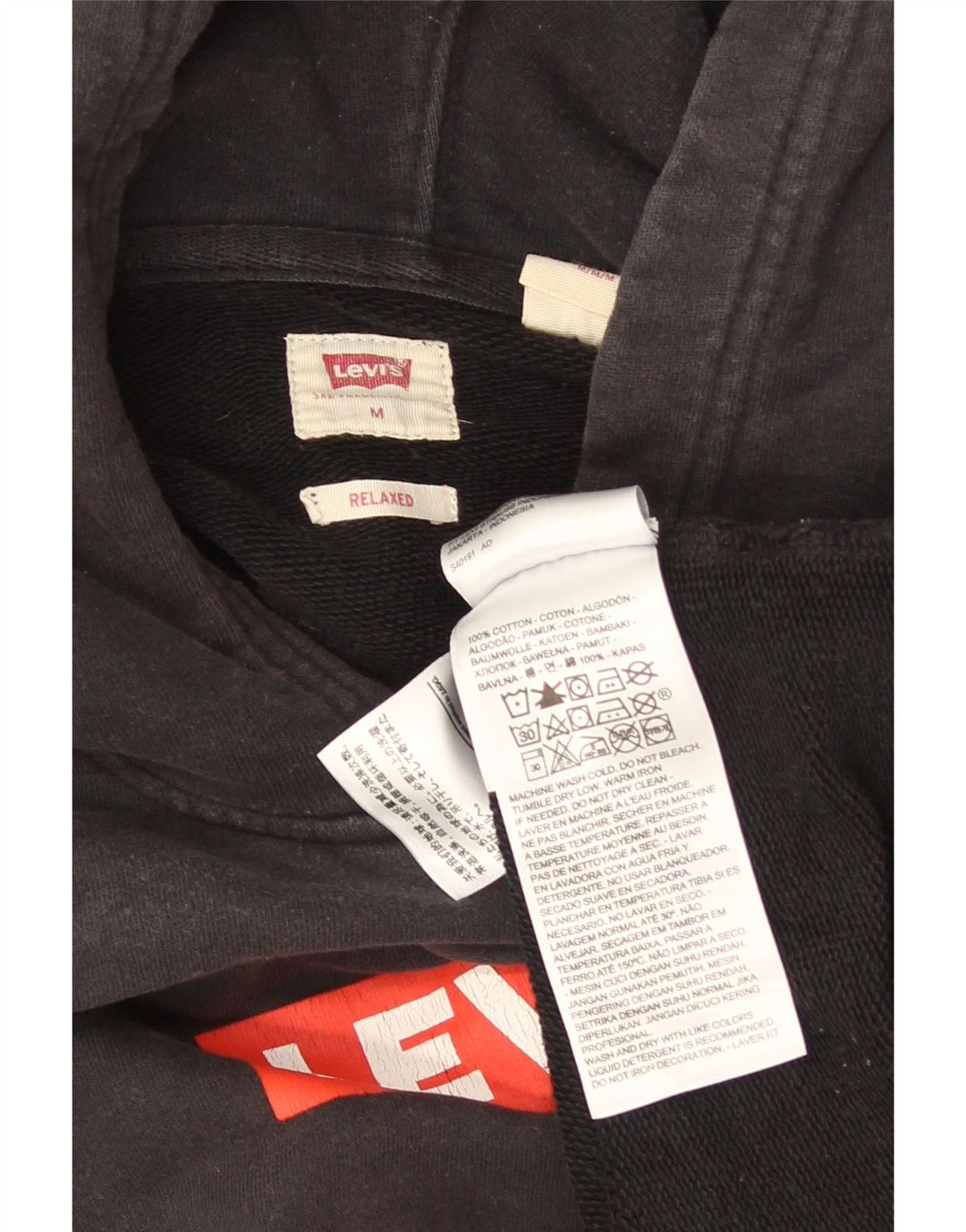 Мужской свободный джемпер с капюшоном с рисунком Levi's, хлопковый цвет среднего серого цвета