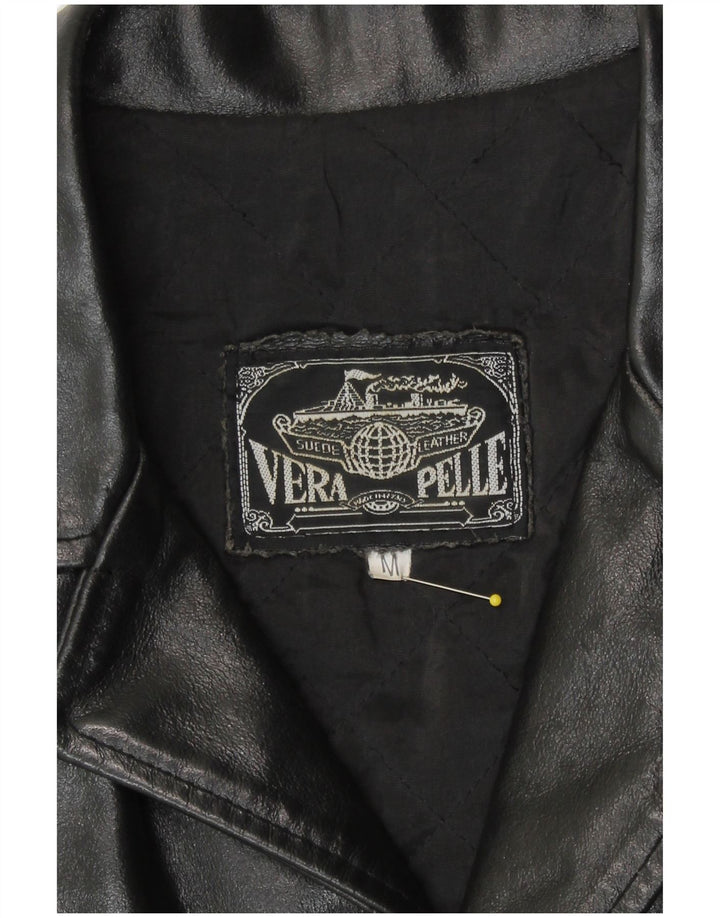 Винтажная мужская кожаная куртка UK 38, средняя черная кожаная куртка