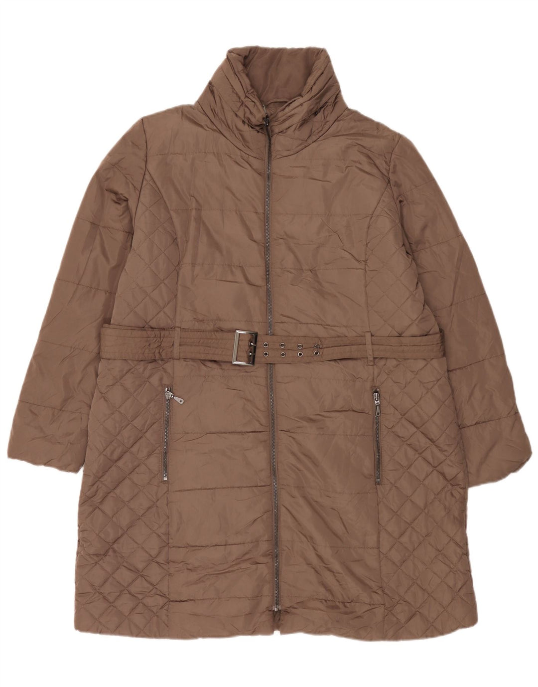 Женское стеганое пуховое пальто с капюшоном Marks & Spencer UK 18 XL Коричневый полиэстер