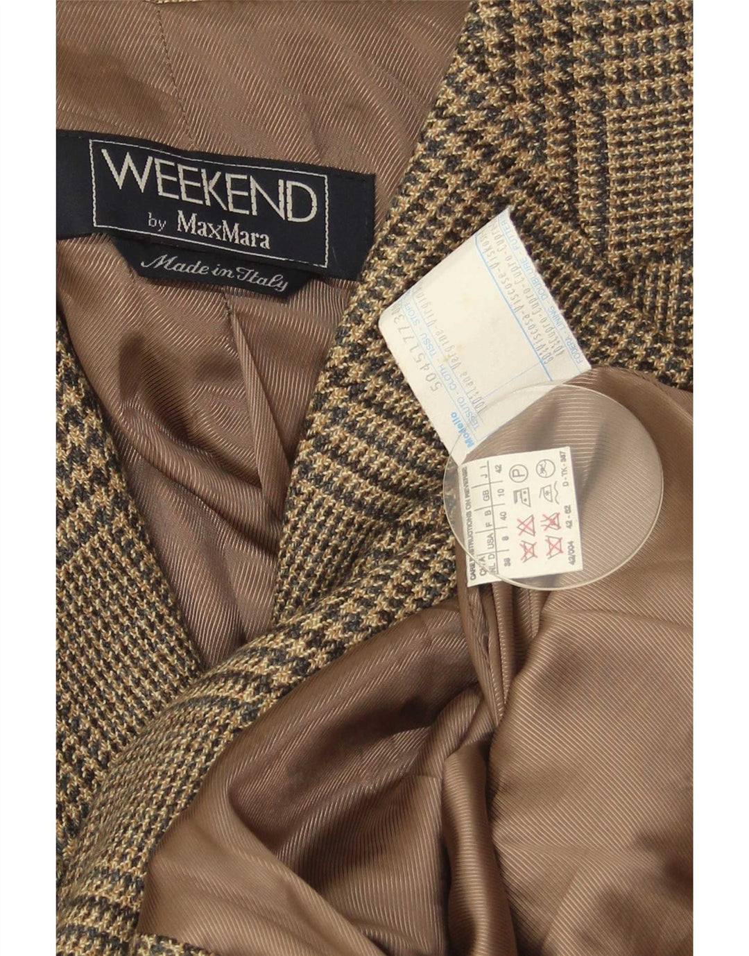 Женский пиджак выходного дня Max Mara UK 10, маленький коричневый с узором «гусиные лапки»