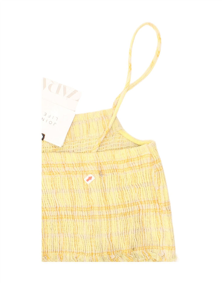 Женский укороченный топ Zara в хлопковую клетку желтого цвета среднего размера