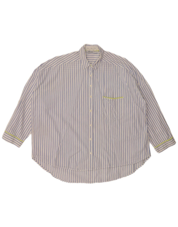 Женская рубашка оверсайз с рукавом 3/4 Zara UK 6 XS, синяя хлопковая полоска