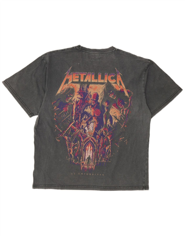 Мужская футболка Pull & Bear с рисунком Metallica, хлопковый топ среднего серого цвета