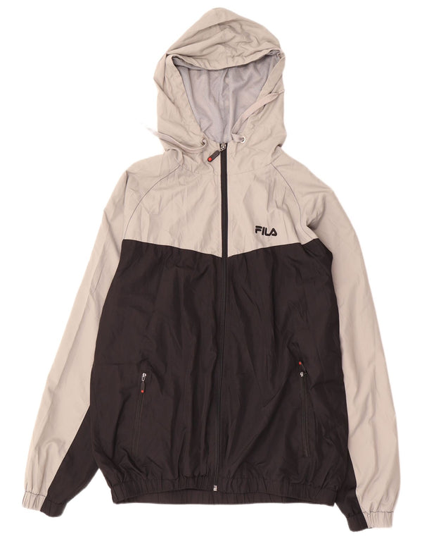 Мужская дождевик с капюшоном FILA UK 38, средний серый полиэстер с цветными блоками