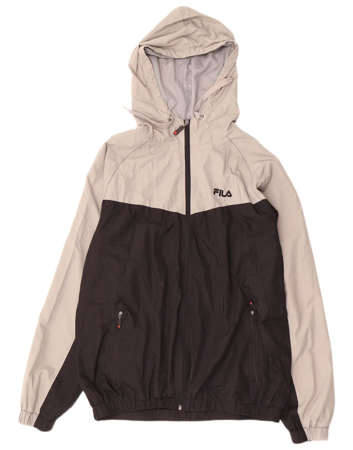 Мужская дождевик с капюшоном FILA UK 38, средний серый полиэстер с цветными блоками