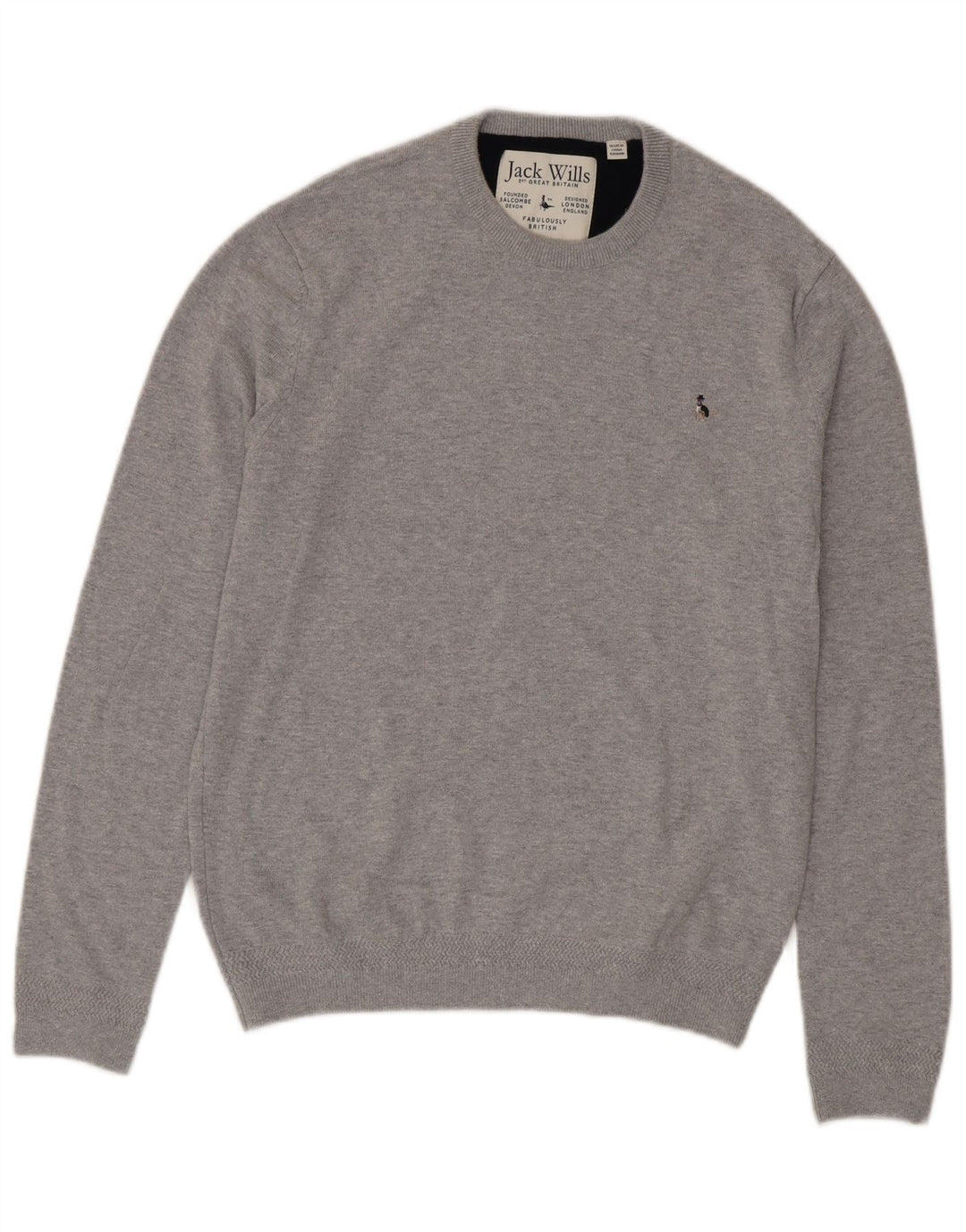 Мужской джемпер с круглым вырезом Jack Wills, хлопковый свитер среднего серого цвета