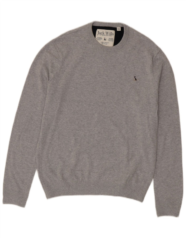 Мужской джемпер с круглым вырезом Jack Wills, хлопковый свитер среднего серого цвета