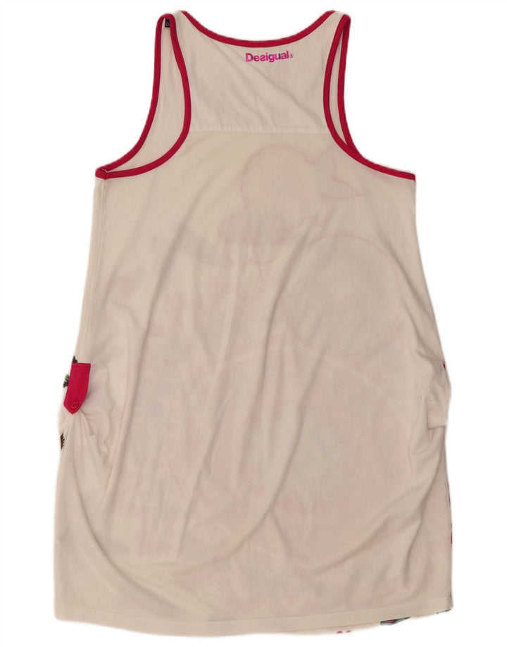 Платье-туника без рукавов с рисунком для девочек 11-12 лет, белое цветочное платье