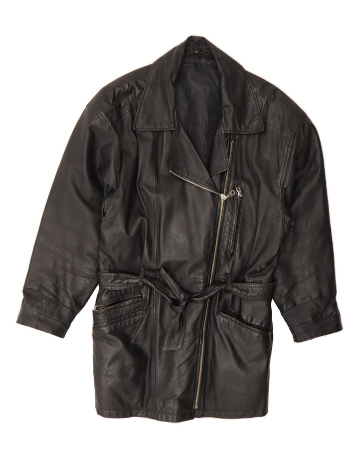 VINTAGE Womens Leather Coat EU 38 Medium Black Leather Vintage Vintage and Second-Hand Vintage from Messina Hembry 