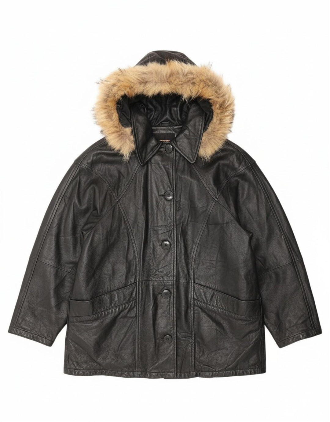 MARCO BALDASSARI Womens Hooded Leather Coat UK 14 Large  Black