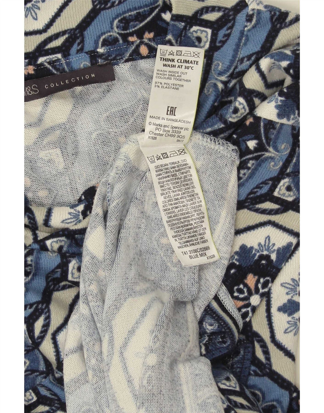 Женская туника с рукавом 3/4 Marks & Spencer UK 12, средний синий с геометрическим рисунком