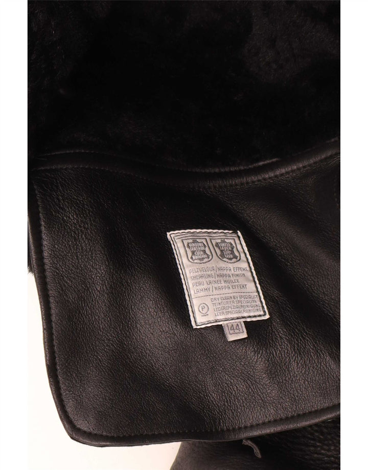 Винтажная женская дубленка оверсайз IT 44 Medium Black Leather Leather