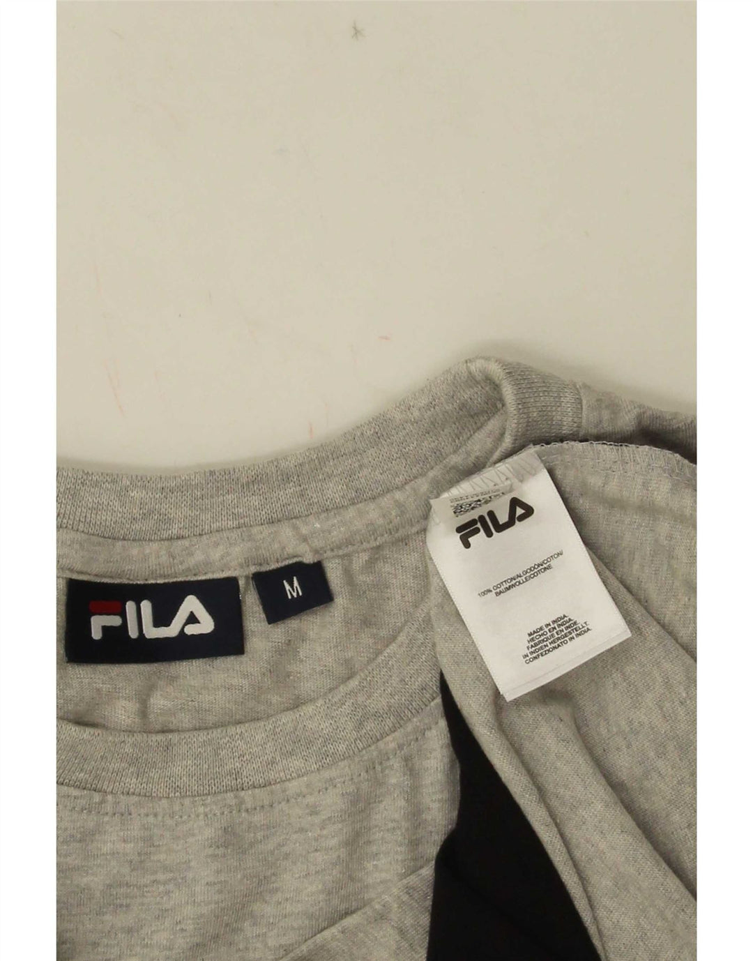 Мужская футболка Fila, топ среднего серого цвета, хлопок с цветными блоками