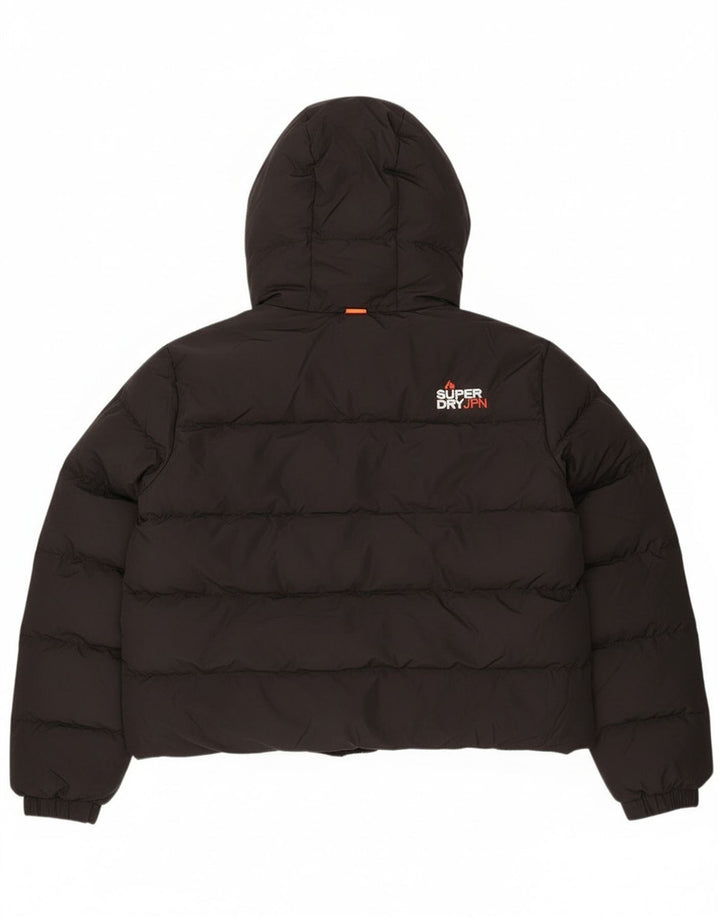 Женская укороченная стеганая куртка с капюшоном Superdry UK 16, большой черный полиэстер