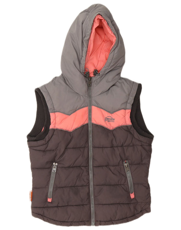 Женский утепленный жилет с капюшоном Superdry UK 12, средний серый нейлон с цветными блоками