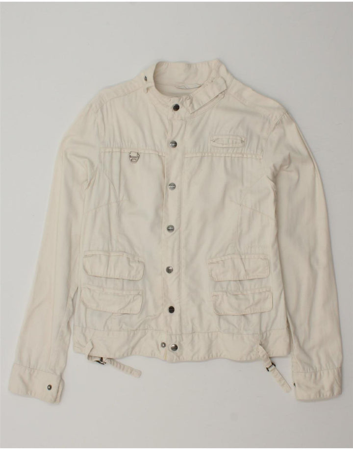 WOOLRICH Womens Denim Jacket UK 14 Large Off White Cotton Vintage Woolrich and Second-Hand Woolrich from Messina Hembry 