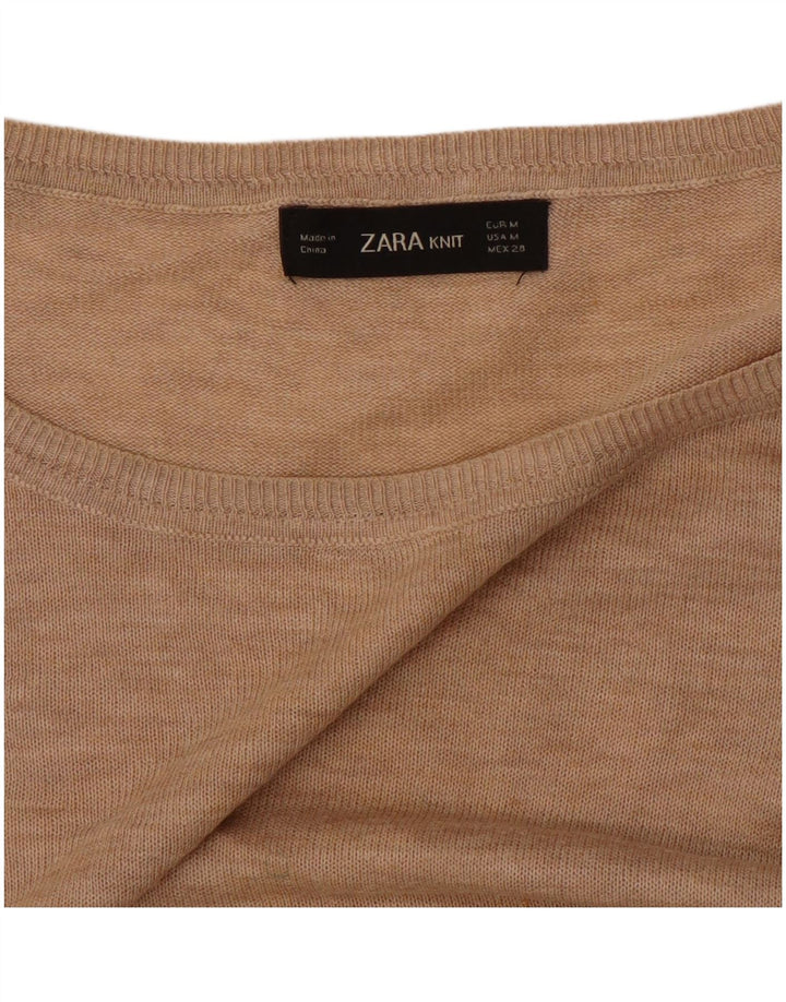 Женский свободный джемпер с вырезом «лодочка» Zara UK 14, средний бежевый