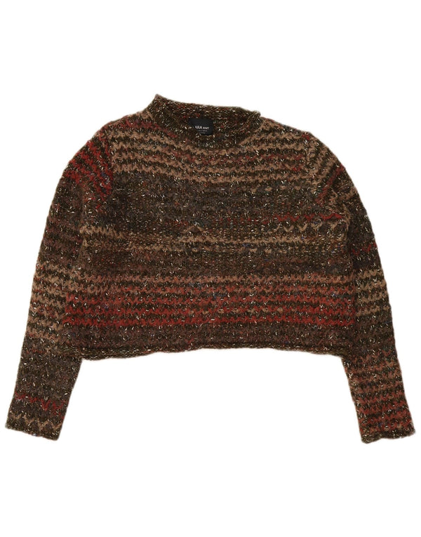 Женский укороченный джемпер с круглым вырезом Zara UK 10, маленький цвет хаки в полоску