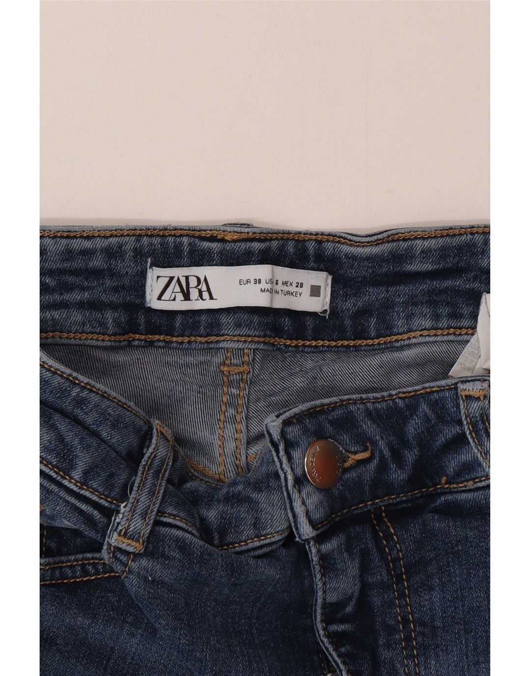 Женские расклешенные джинсы Zara EU 38, маленькие W28 L32, синие, хлопок