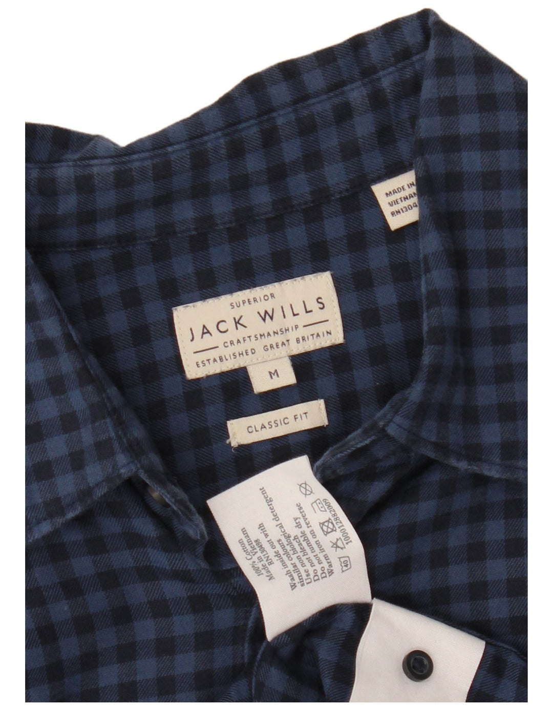 Мужская фланелевая рубашка классического кроя JACK WILLS среднего размера, темно-синяя, хлопок в мелкую клетку
