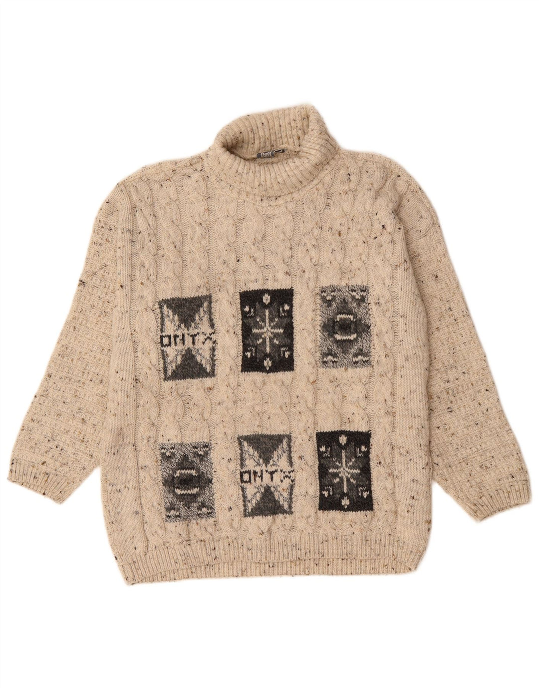 Женский джемпер с высоким воротником из оникса, Великобритания, 18 XL, бежевый, шерстяной с крапинками