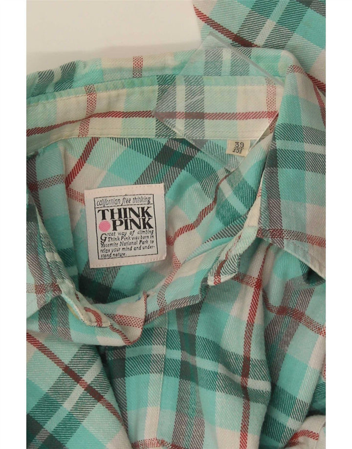 Мужская фланелевая рубашка Think Pink, размер 39 15 1/2, средняя бирюзовая клетка