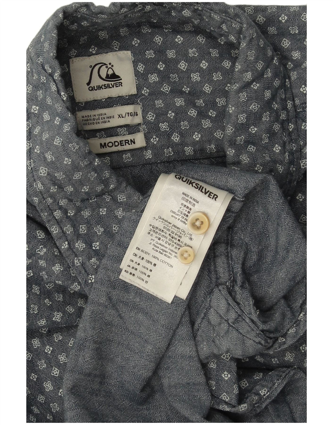 QUIKSILVER Мужская рубашка Modern XL из хлопка темно-синего цвета с пятнами