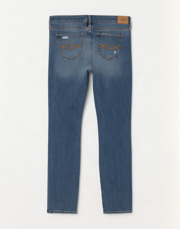 Женские потертые узкие джинсы Abercrombie & Fitch США 6, средние W28 L28, синие