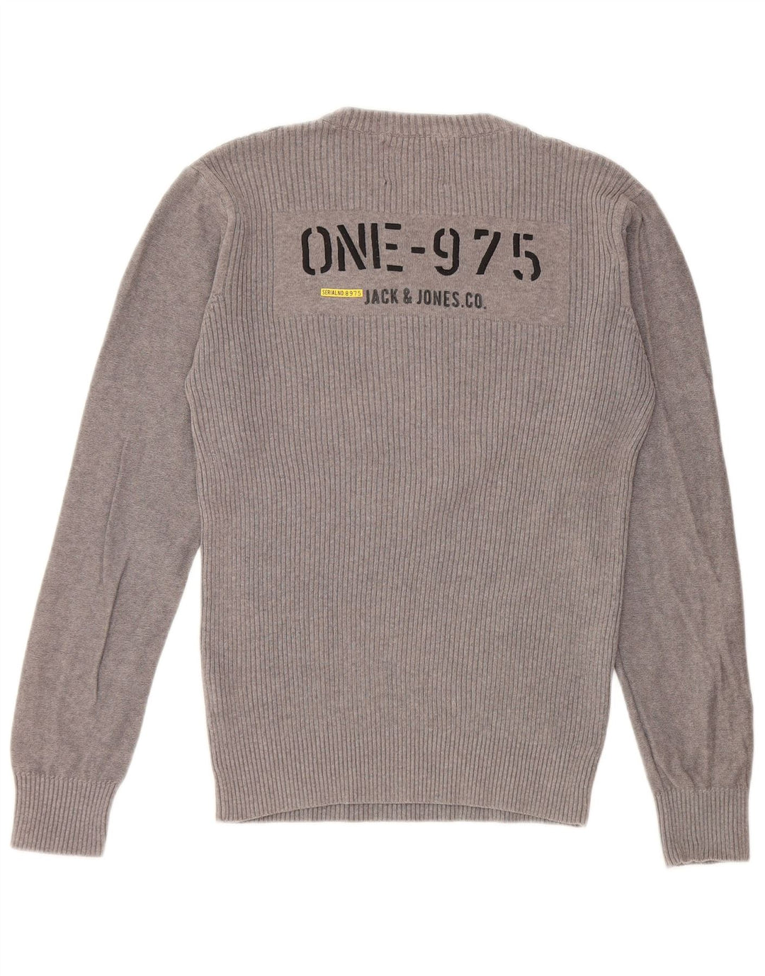 Мужской джемпер с круглым вырезом JACK & JONES, хлопковый свитер среднего серого цвета