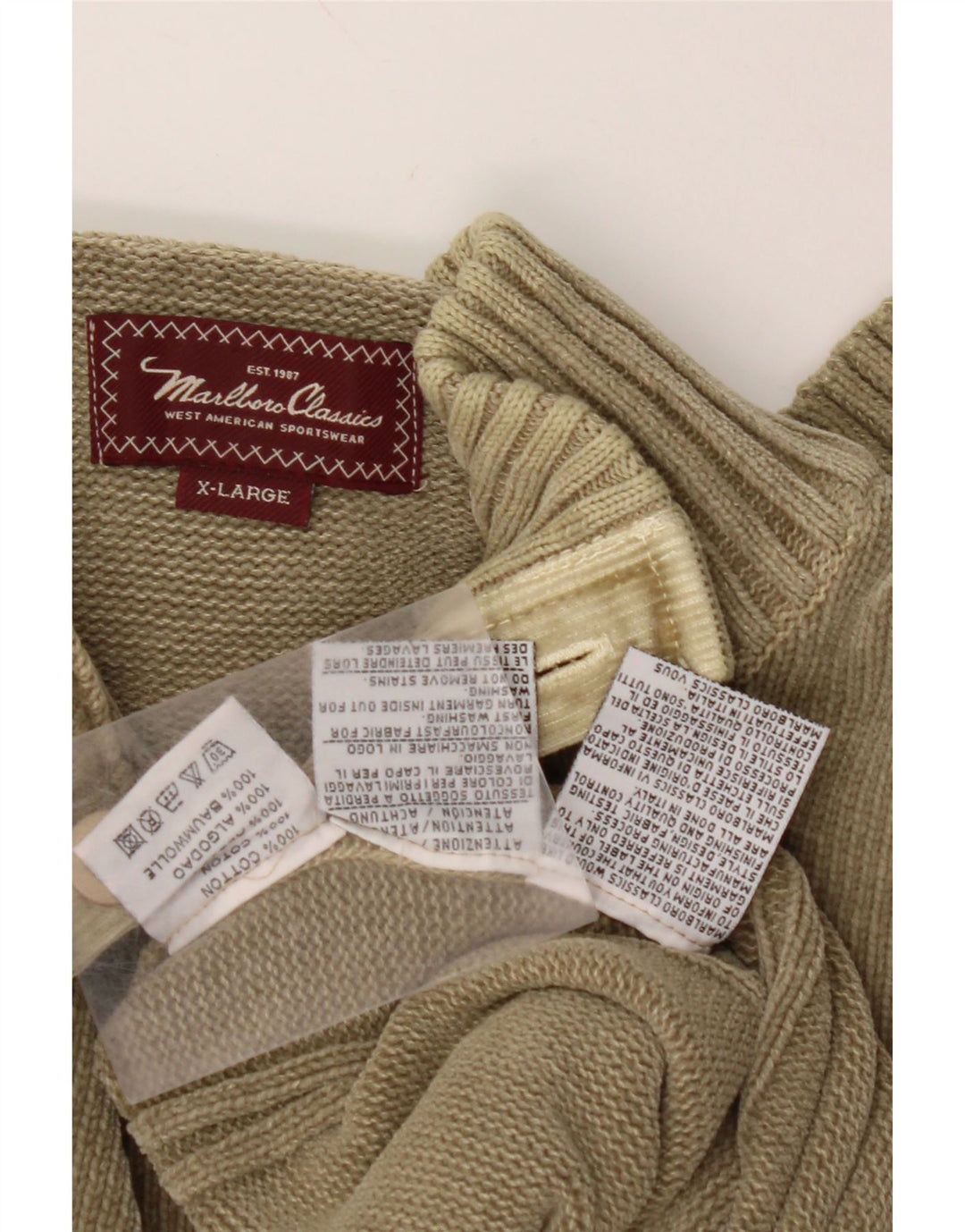 MARLBORO CLASSICS Мужской джемпер на пуговицах, свитер XL, хлопок цвета хаки