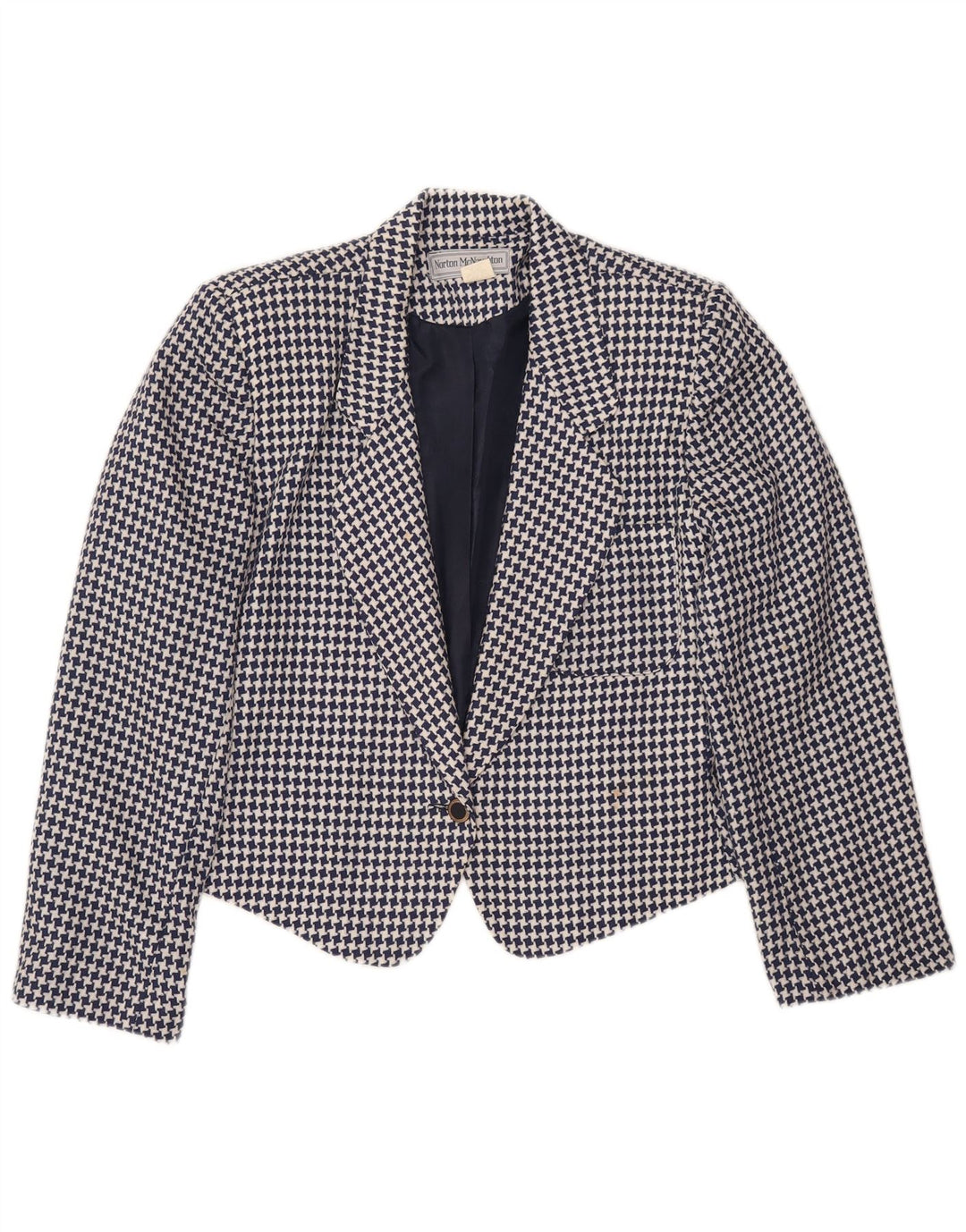 NORTON MCNAUGHTON Womens Crop Blazer Jacket UK 14 Medium Blue Houndstooth