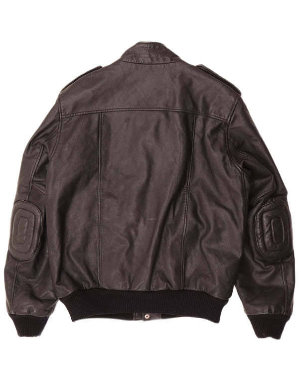 Мужская кожаная куртка в стиле милитари VINTAGE IT 54 2XL черная кожа