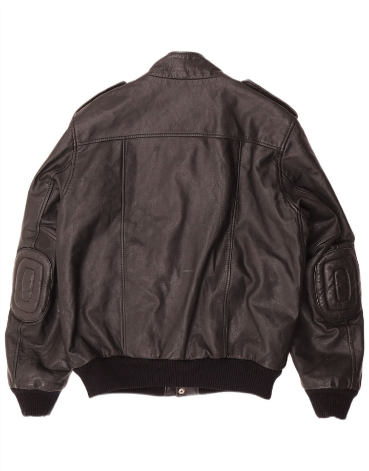 Мужская кожаная куртка в стиле милитари VINTAGE IT 54 2XL черная кожа