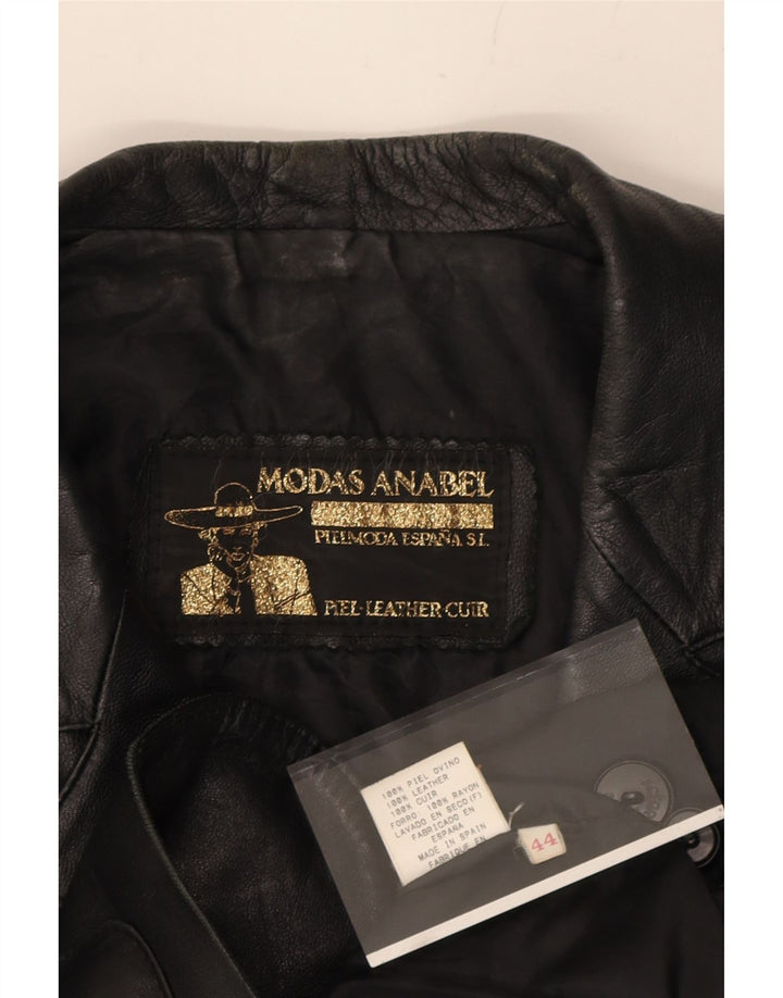 VINTAGE Womens 3 Button Leather Blazer Jacket IT 44 Medium Black Leather Vintage Vintage and Second-Hand Vintage from Messina Hembry 