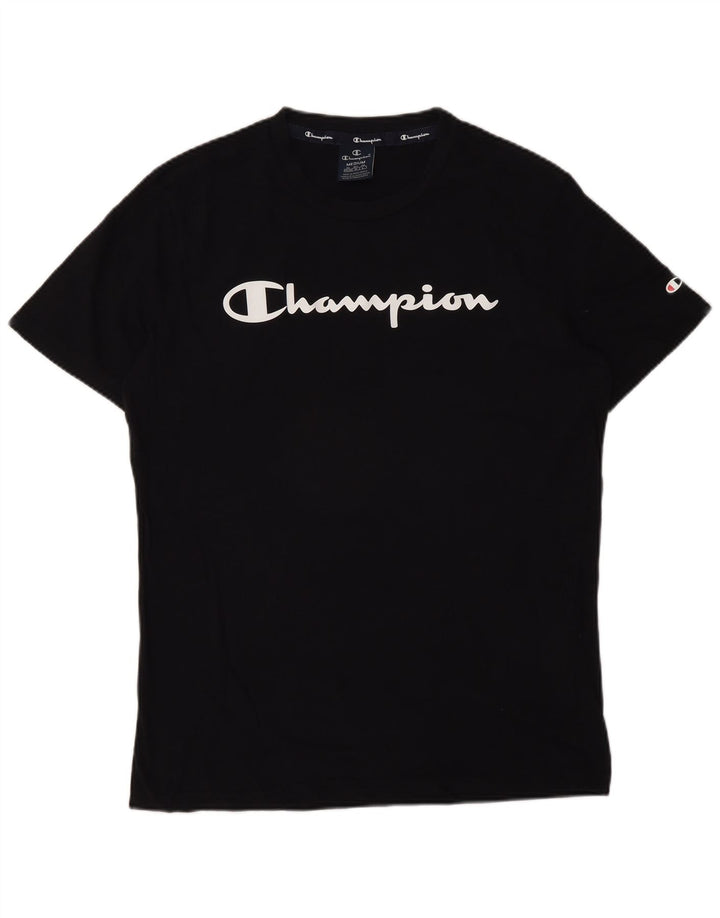 Мужская футболка с рисунком Champion, топ среднего размера, черный хлопок